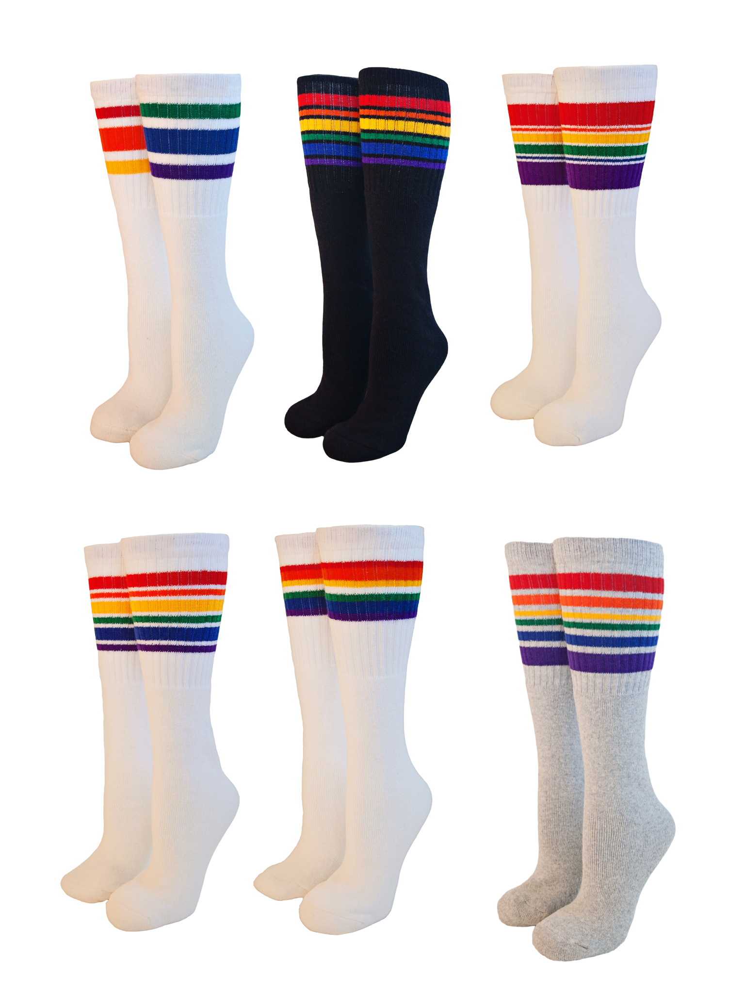 6 Pairs of Any Toddler Rainbow Striped Tube Socks