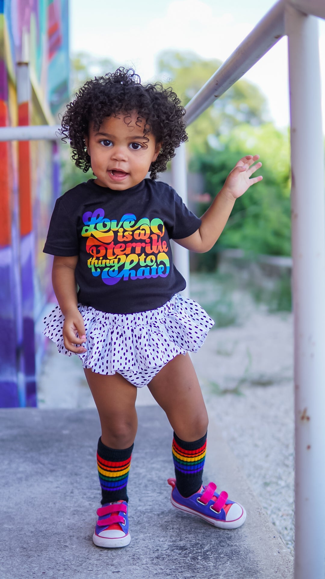 Lifestyle image of rainbow toddler socks 6 pack