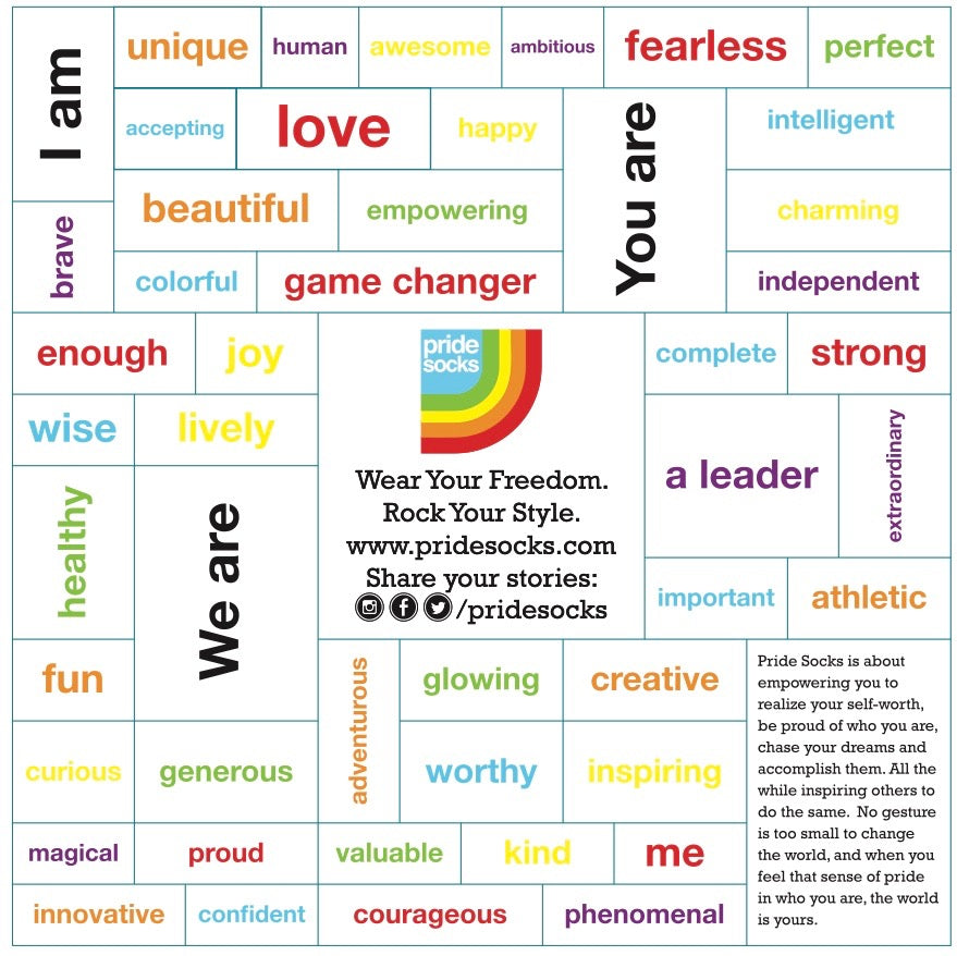 I am proud, fearless, love, kind and whatever else you want to be pride socks magnet set.  Use this magnet set to help you have a great day everyday.