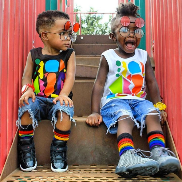 best friends always have to twin it with their rainbow tube socks.