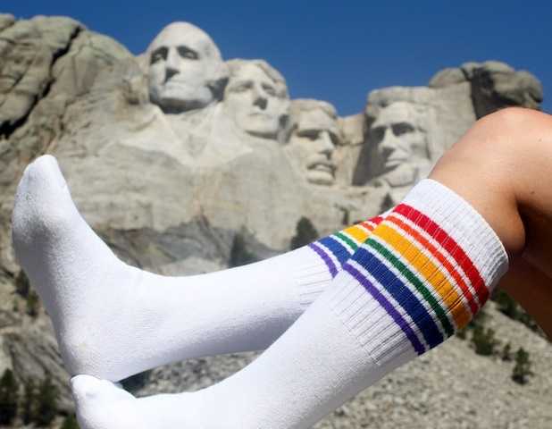 Retro rainbow striped Fearless tube socks by Pride Socks