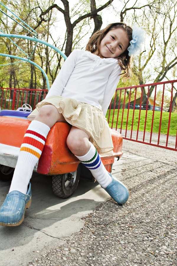 Close-up of Courage rainbow kids tube socks