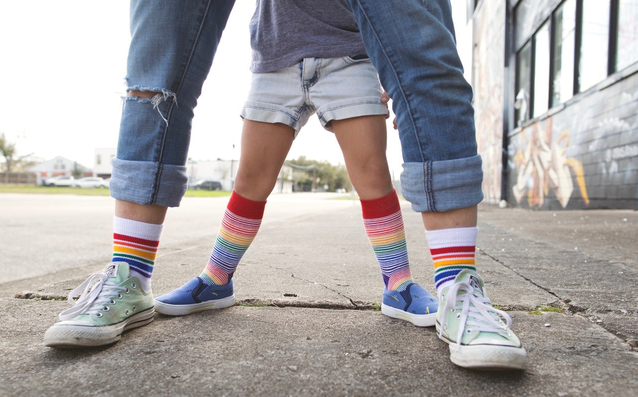 Rocking out in the middle- love matching my mom's rainbow pride socks
