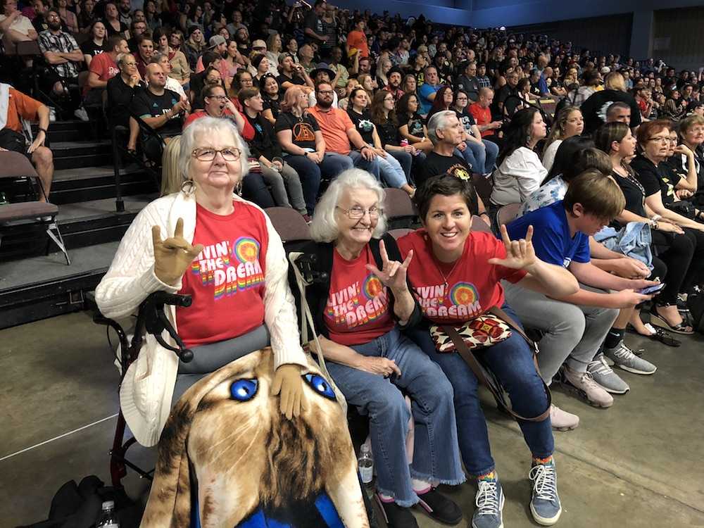 matching vintage rainbow pride socks living the dream shirts while at roller derby in austin, texas.