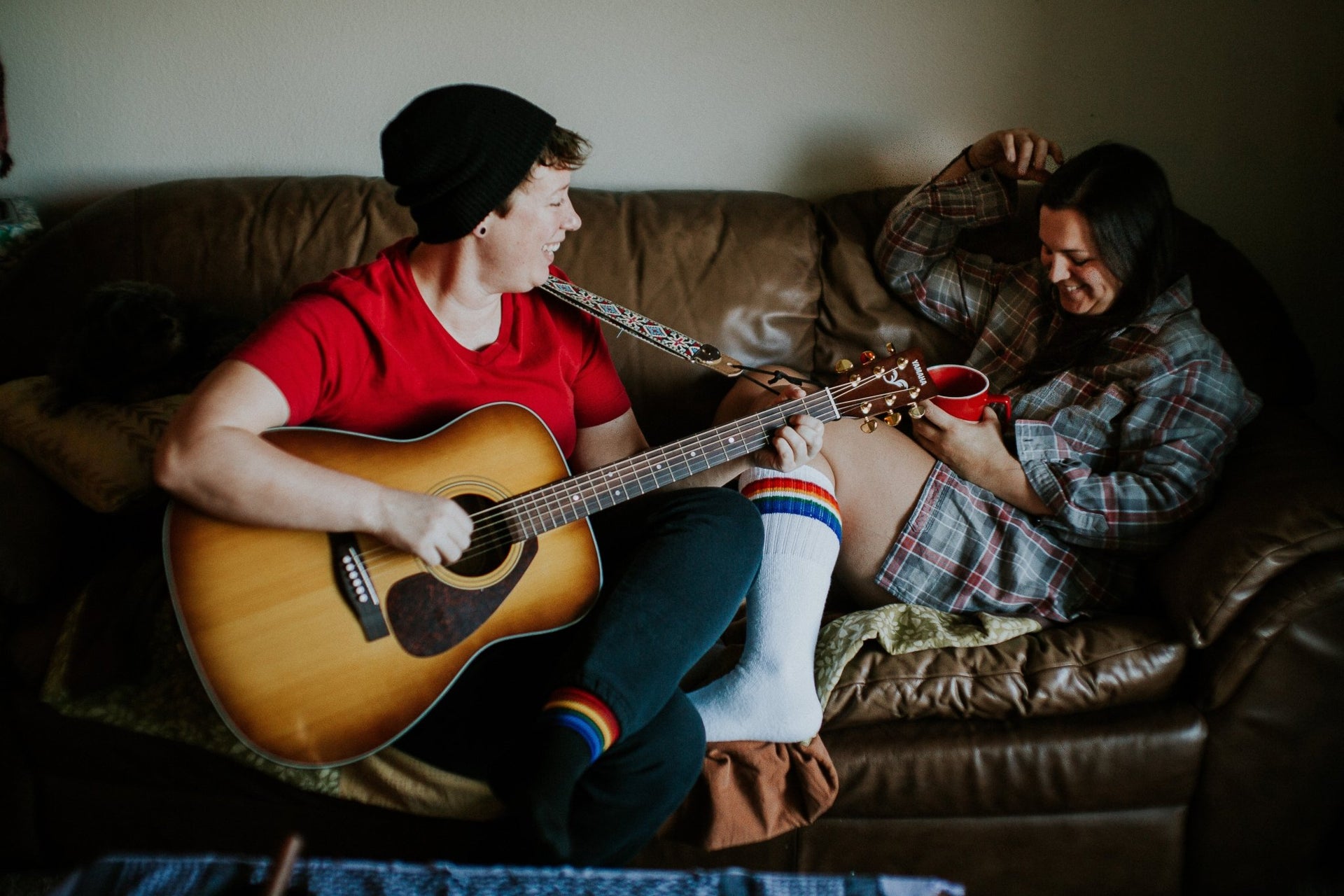 Love rainbow tube socks styled with casual pride outfit