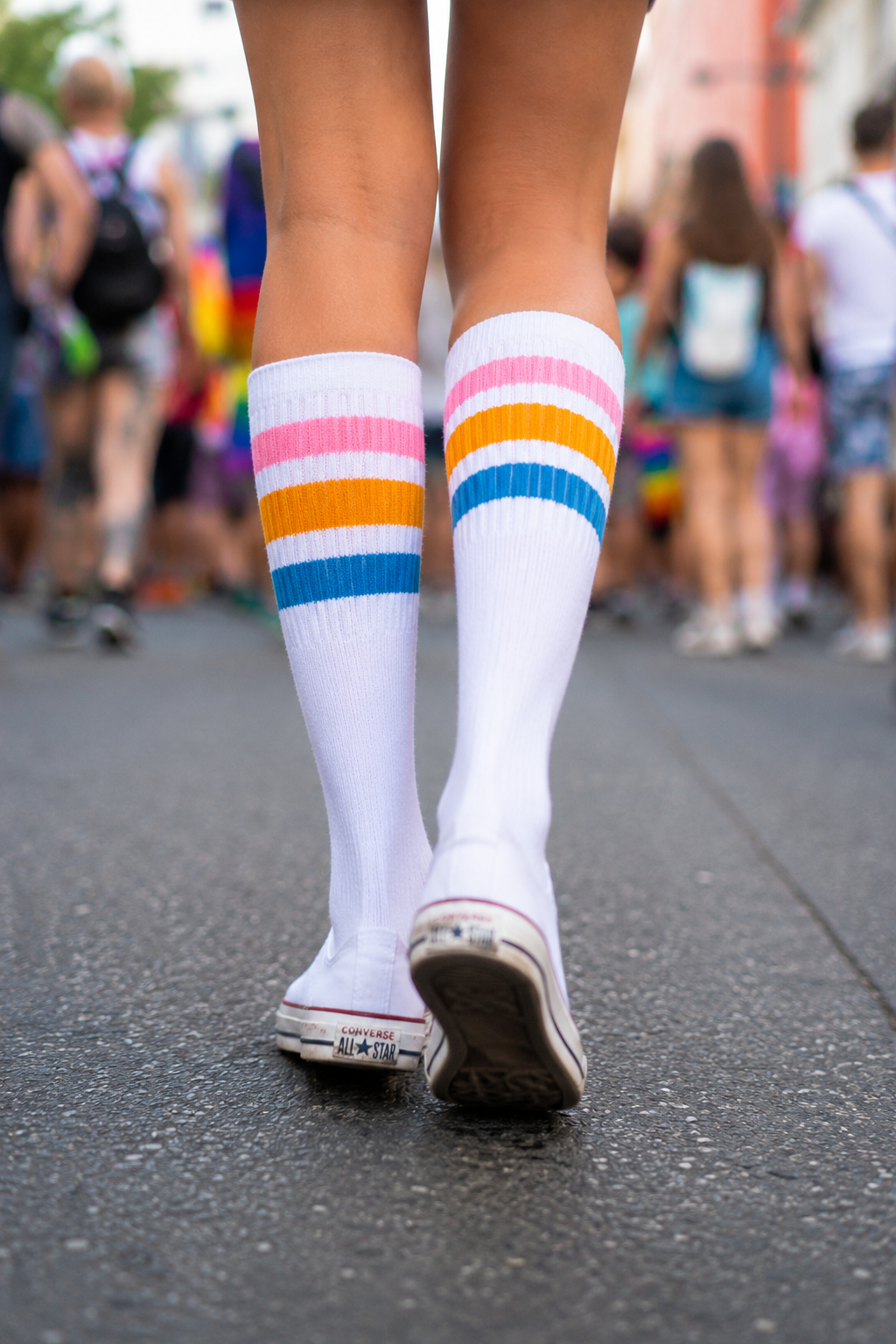 girl wearing socks at pride festival