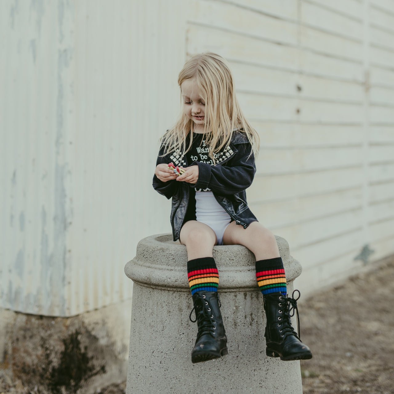 Lifestyle image of Brave rainbow toddler socks
