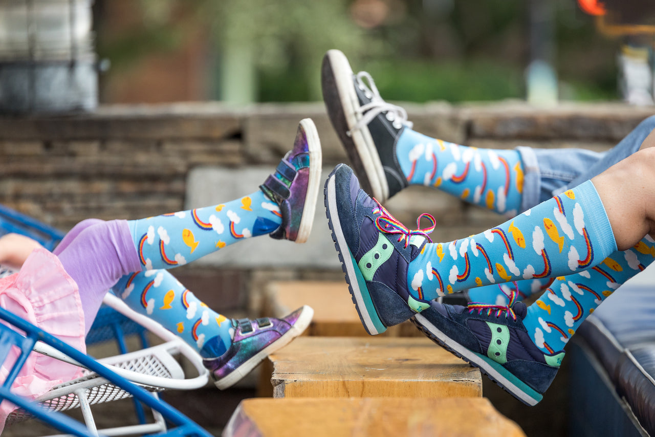 liz, ruby and rachel from pride socks hanging out showing off our socks designed to help those with Down syndrome to attend college.