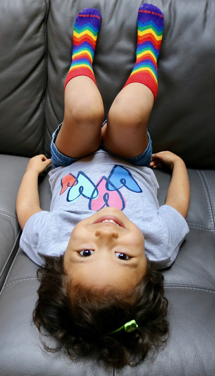 hanging out in my rainbow kid chevron socks