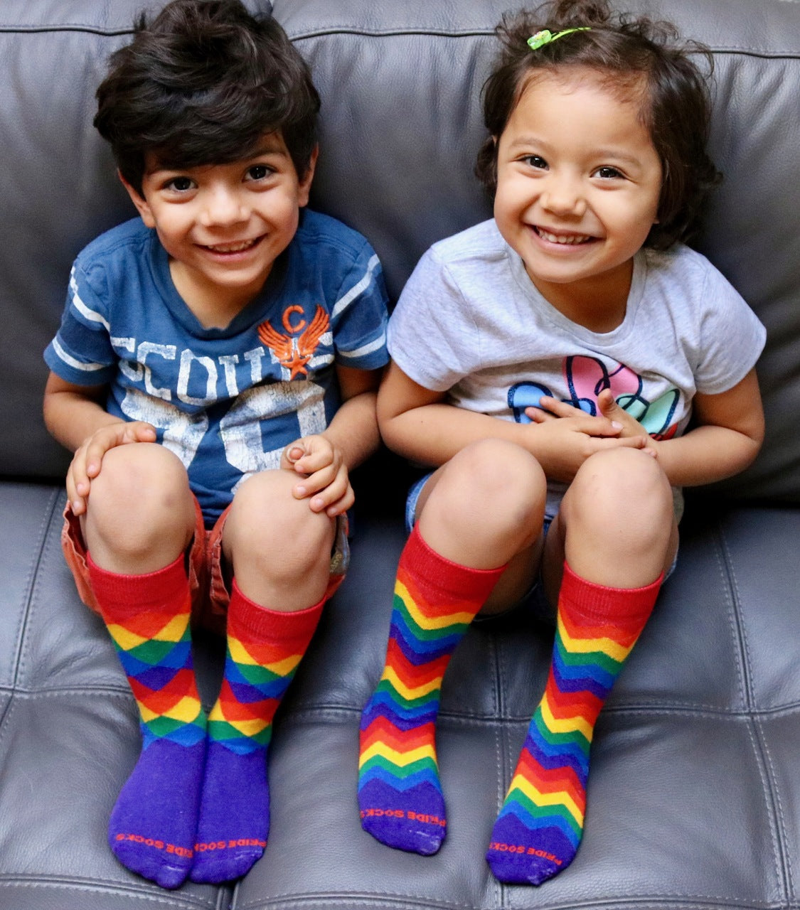 all smiles when we wear matching rainbow pride socks