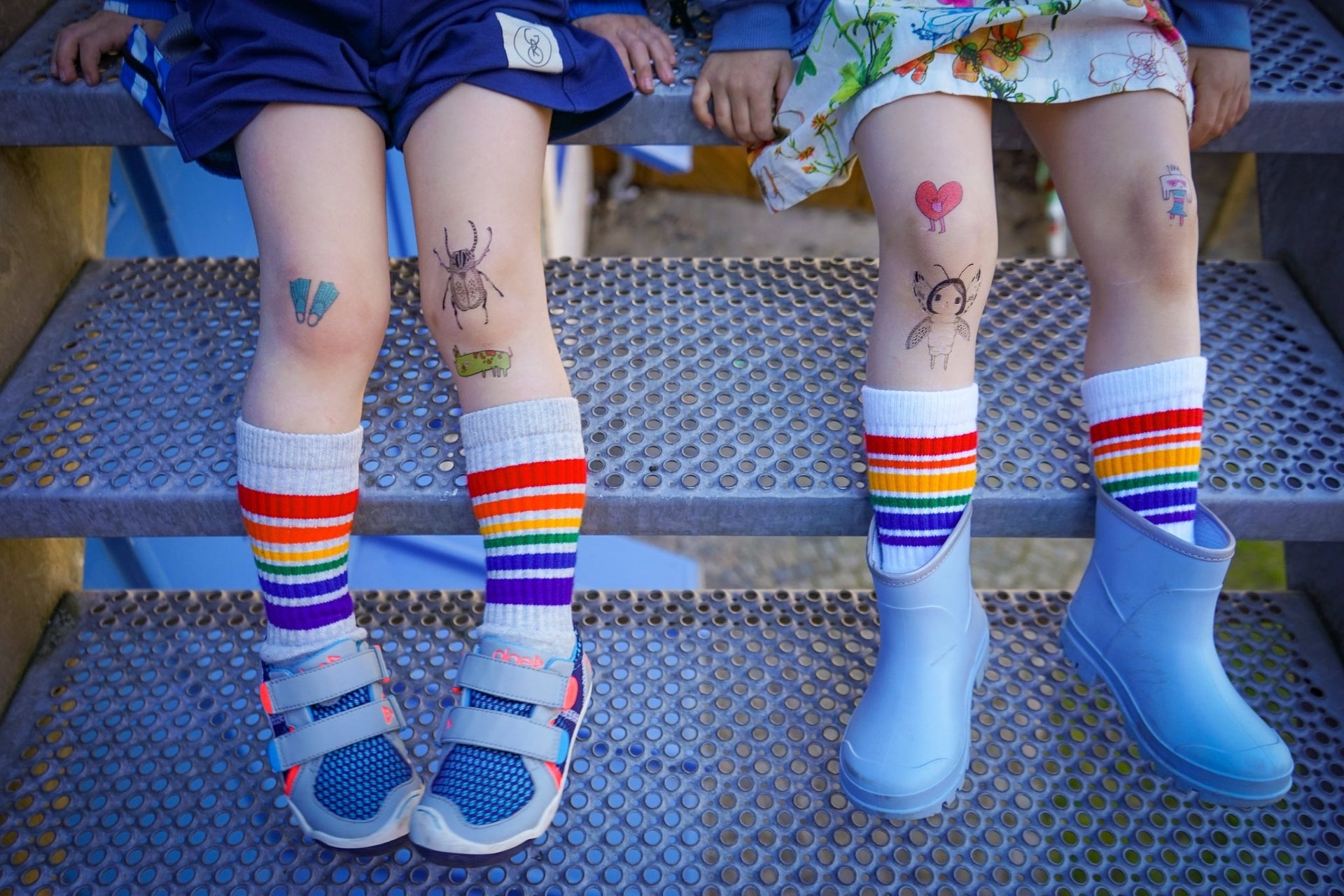 Rainbow striped tube socks 6 pack for little kids