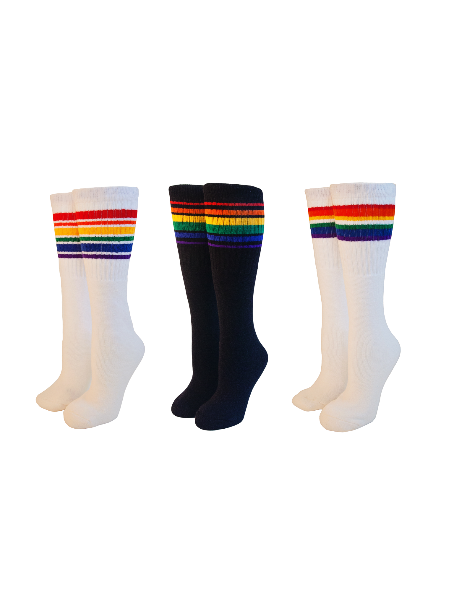 3 Pairs of Any Under the Knee Rainbow Striped Tube Socks